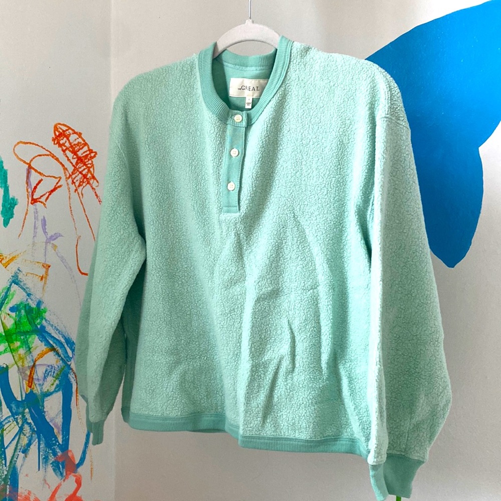 The GREAT. fleece aqua Henley side 2